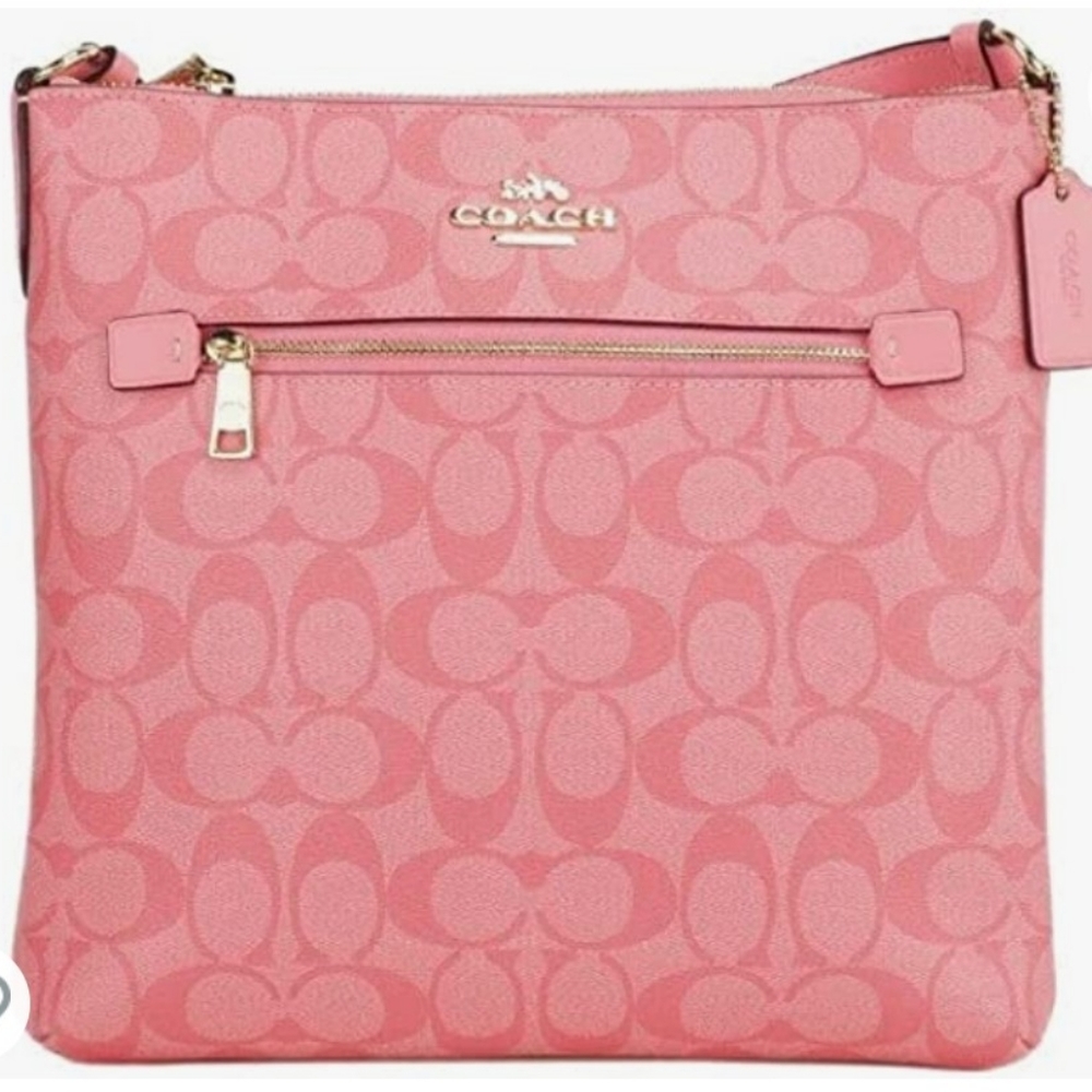 *NWT* Coach Rowan File Bag w/ Long Zip Around Wallet in Sig Canvas Pink Lemonade